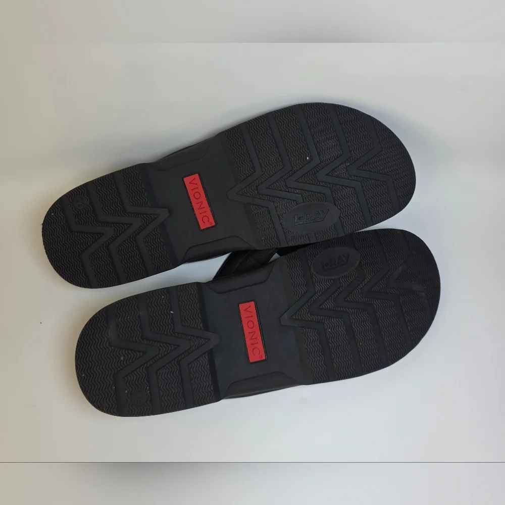 Vionic Wyatt Men's Black Leather Sandals Flip Flops Size 13